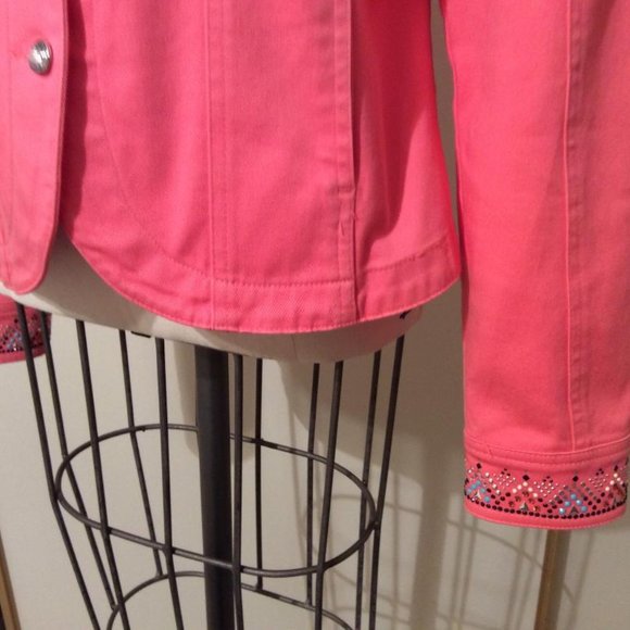Christine Alexander NWOT Barbie Pink Denim Jacket Crystal Buttons Women Size S - Picture 7 of 8